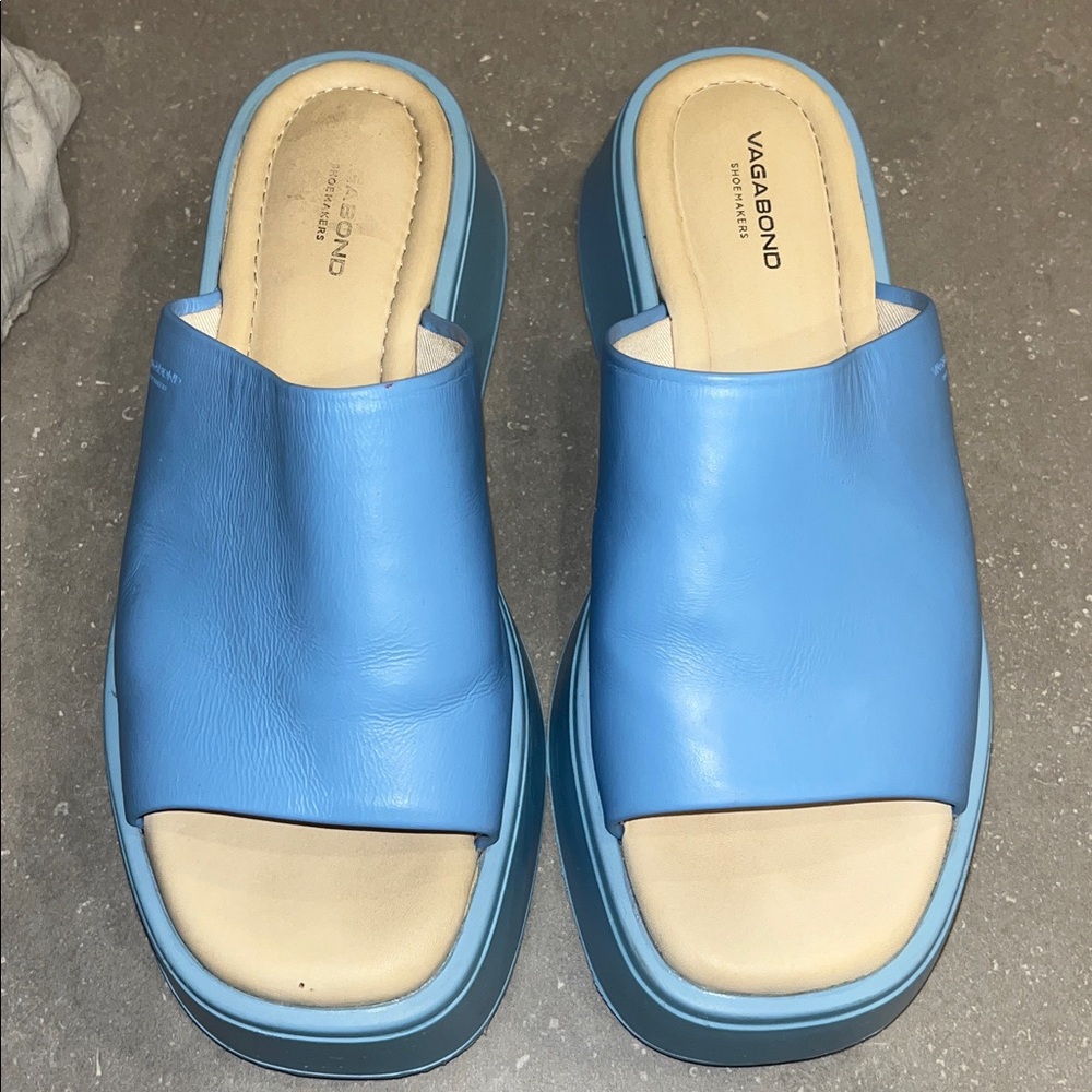 Vagabond Courtney Light Blue Platform Slides Mules Leather - Picture 2 of 6